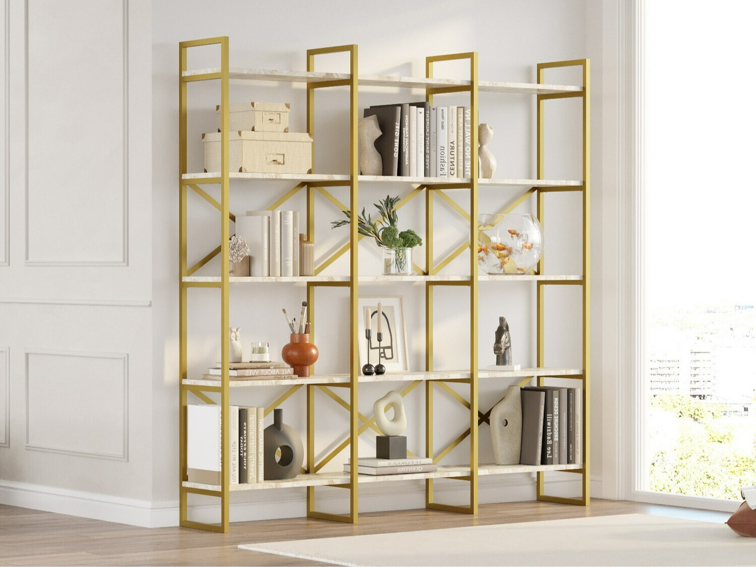 Βιβλιοθήκη Kailua 1093 (Λευκό μάρμαρο + Χρυσό)