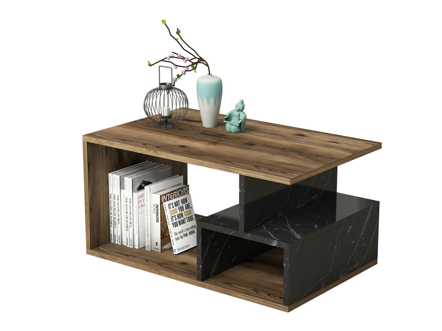 Τραπεζάκι σαλονιού Kailua 1104 (Καρυδί + Μαύρο μάρμαρο)