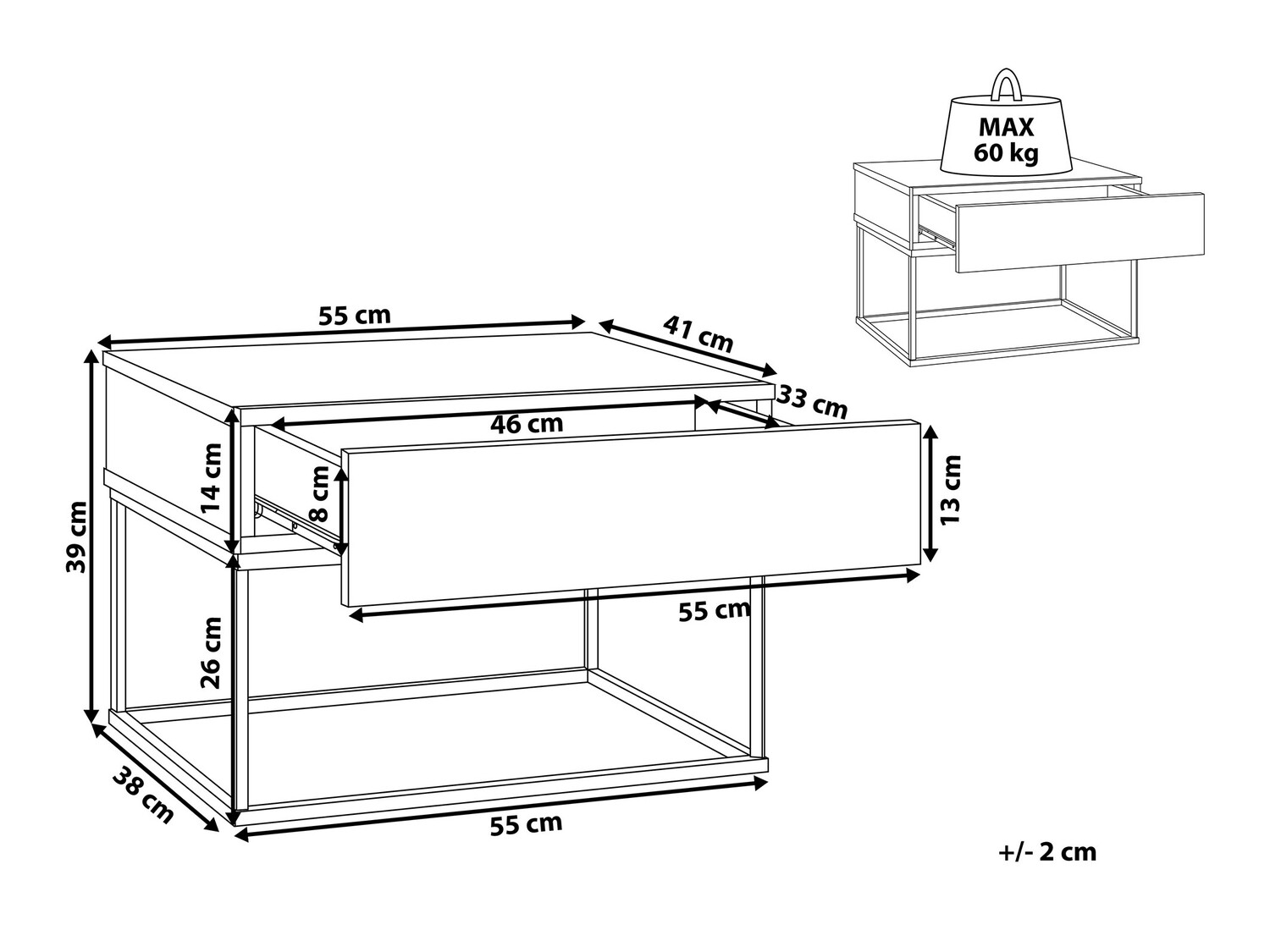 Κομοδίνο Berwyn 158 (Σκούρο καφέ + Μαύρο)