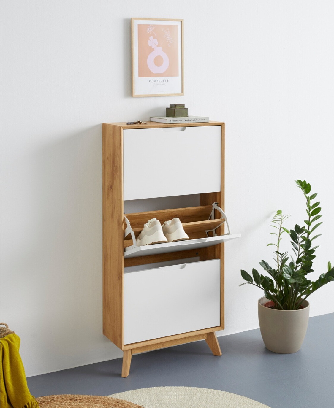 Shoe cabinet Dorvou 104 (White + Oak)