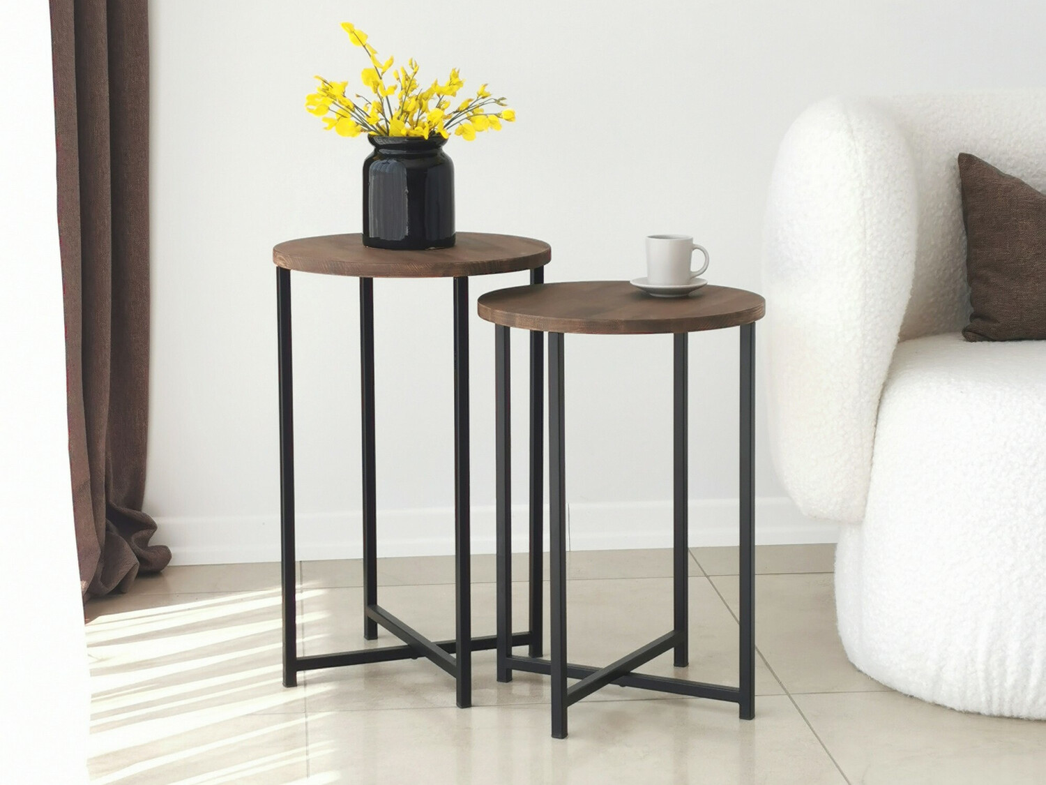 Σετ βοηθητικών τραπεζιών Kailua 1625 (Μαύρο + Καρυδί)