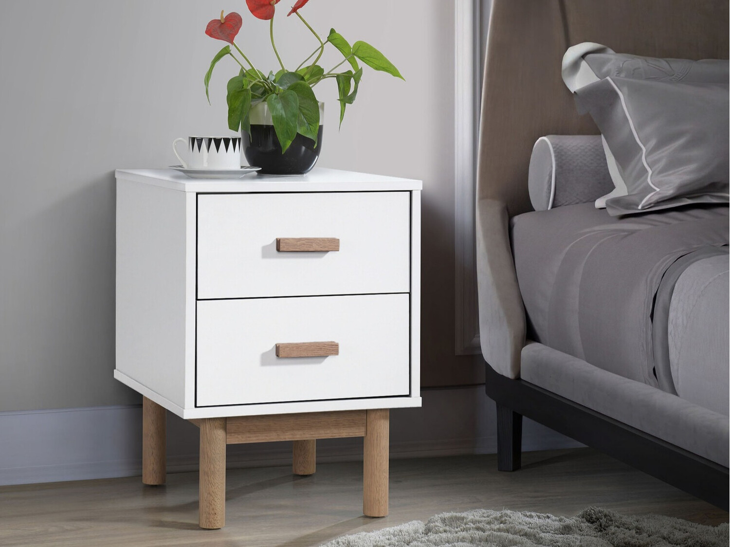 Κομοδίνο Nolcalu 102 (Άσπρο + Δρυς)