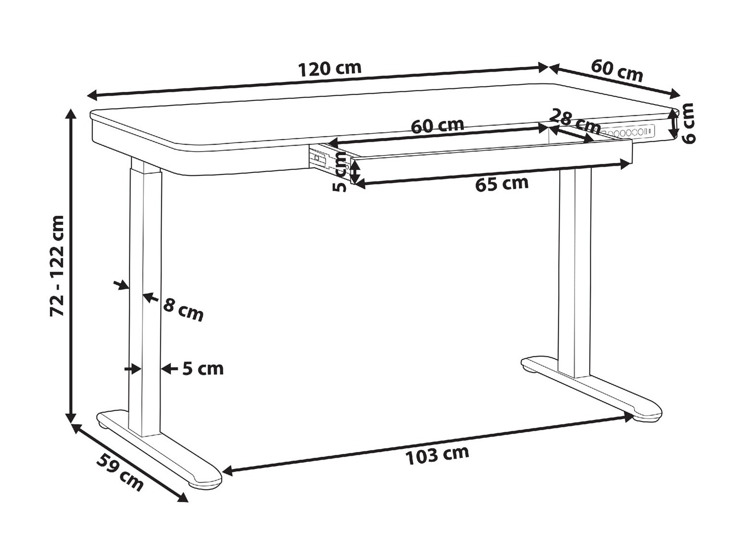 Γραφείο με ρυθμιζόμενο ύψος Berwyn 224 (Άσπρο + Ανοιχτό χρώμα ξύλου)