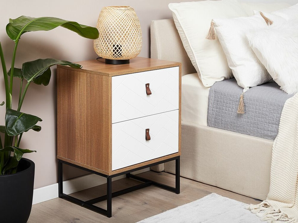 Bedside table Fiotivu 104 (White + Black + Light wood)