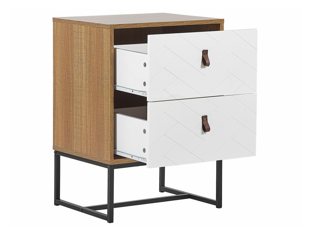 Bedside table Fiotivu 104 (White + Black + Light wood)