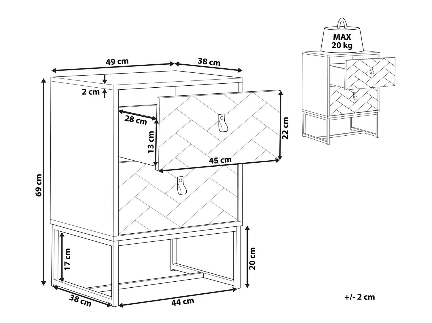 Bedside table Fiotivu 104 (White + Black + Light wood)