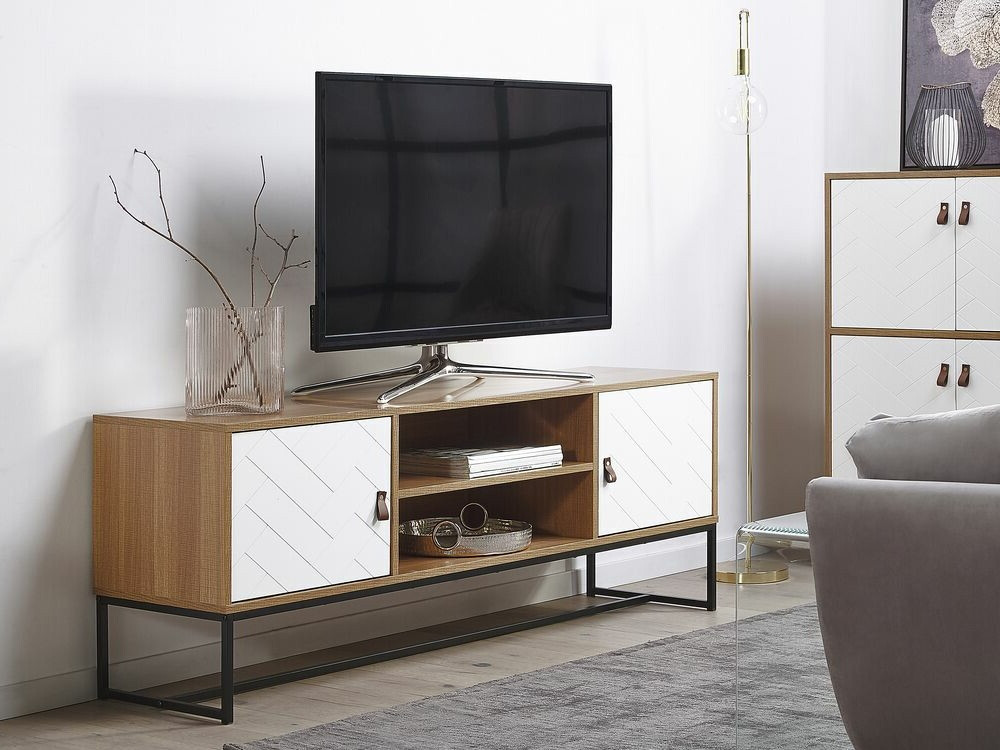 TV stand Fiotivu 102 (White + Black + Light wood)