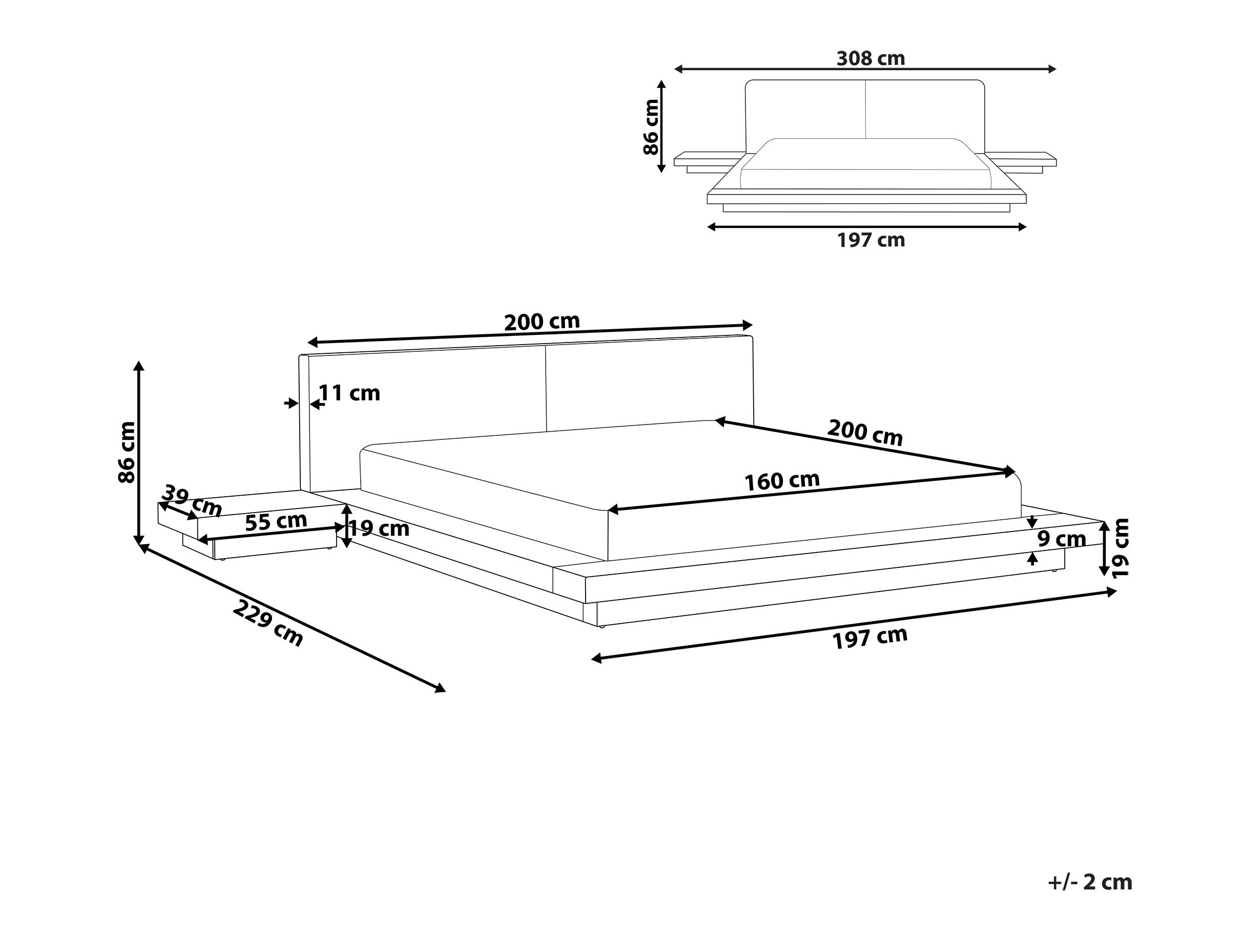 Κρεβάτι Berwyn 541 (Καφέ) Με κομοδίνα