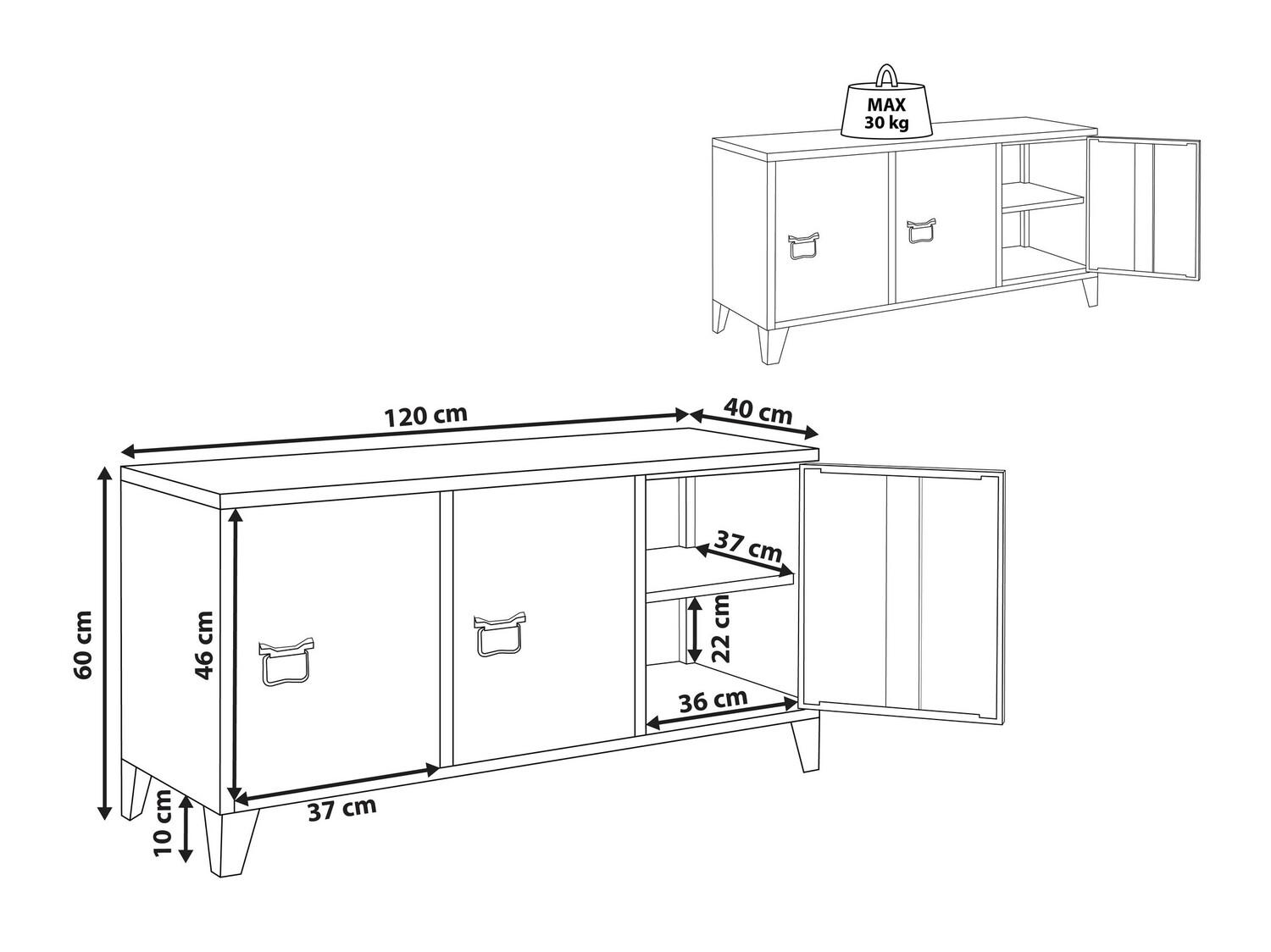 Μπουφέ Sovelu 106 (Μαύρο)