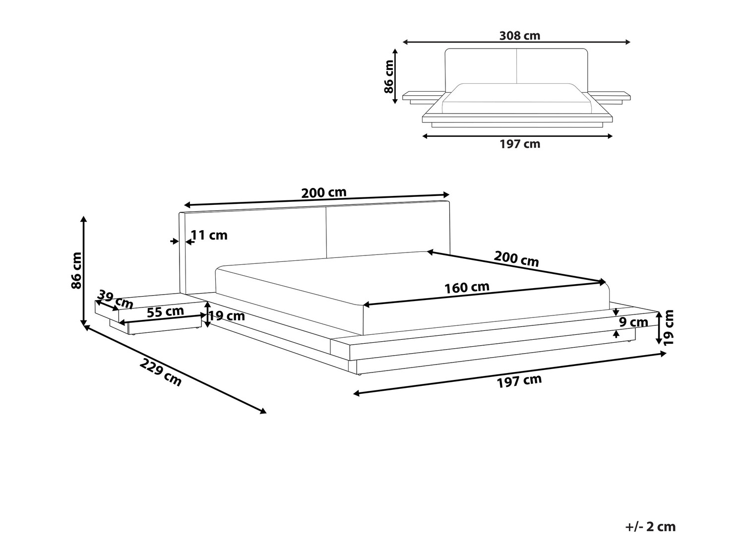 Κρεβάτι Berwyn 543 (Καφέ) Με κομοδίνα