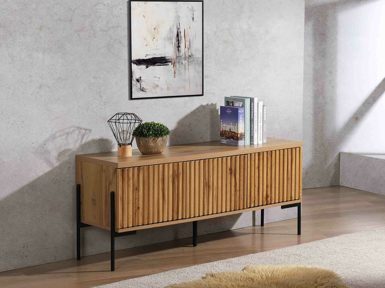 TV stand Denton 1189 (Black + Wotan Oak)