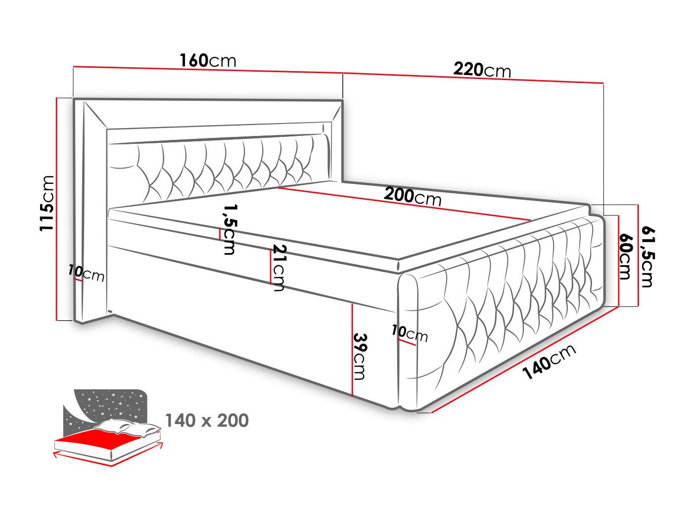 Continental bed Aura
