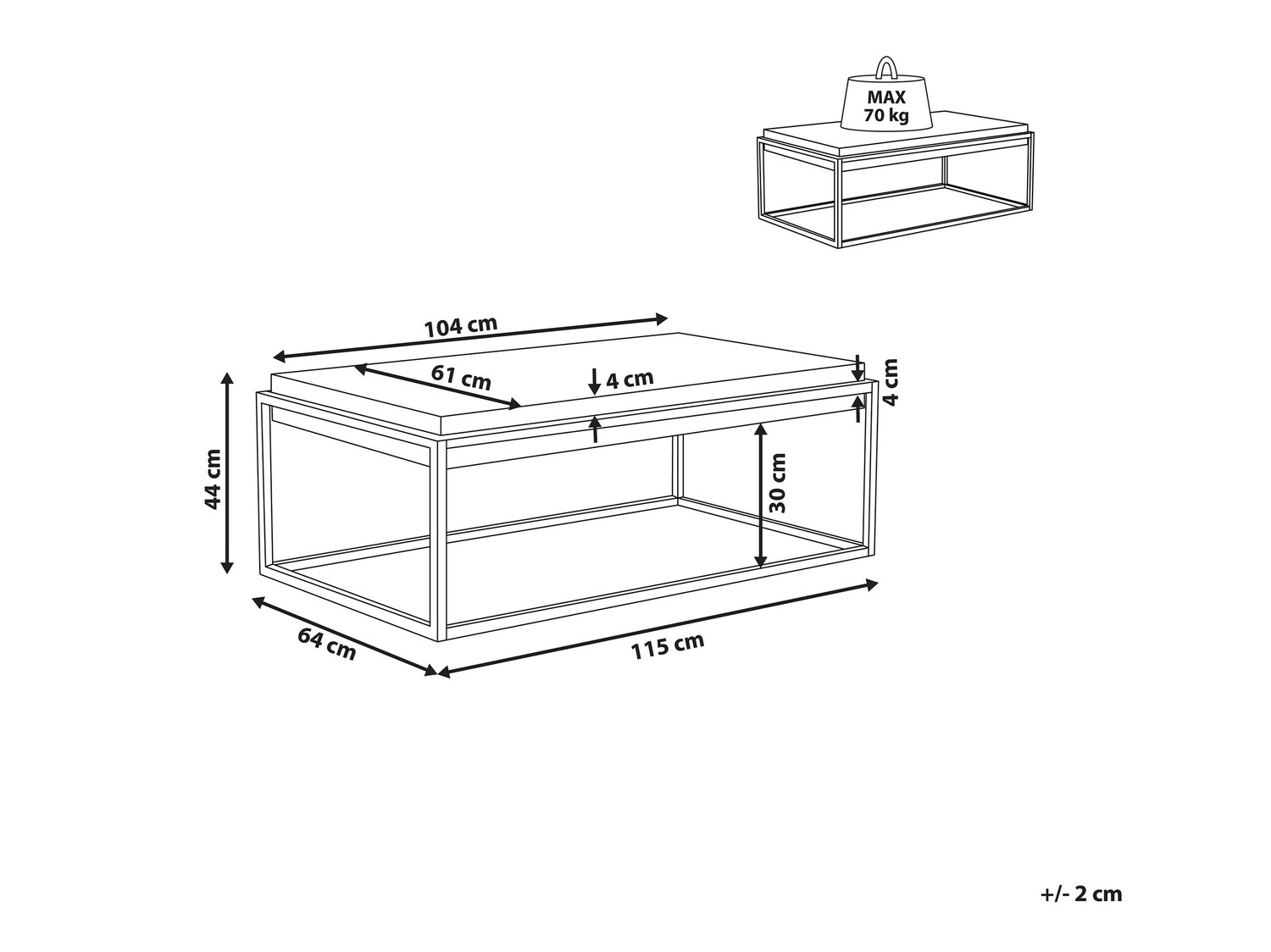 Coffee table Berwyn 704 (Black + Grey)