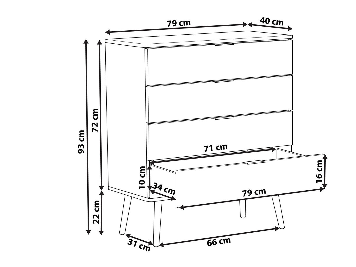 Chest of drawers Berwyn 781 (White + Light wood)
