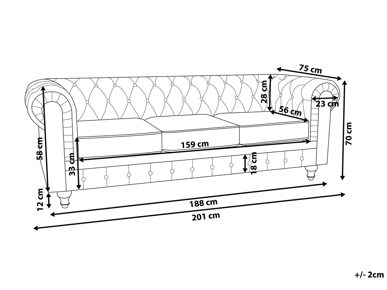 Καναπές Αγγλικού στυλ Cirdoro 101 (Μπλε)