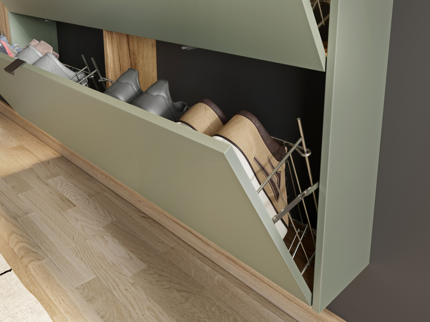 Shoe cabinet Cirsale 108 (Dusty green + Navarra oak)