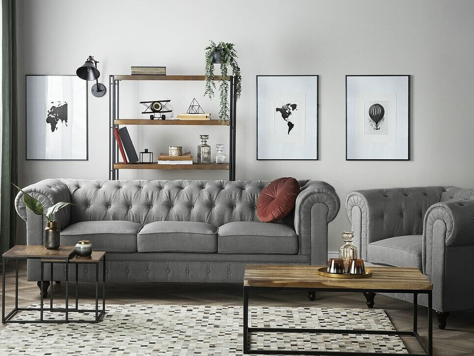 Σετ ταπετσαρισμένων επίπλων Αγγλικού στυλ Cirdoro 111 (Γκρι)