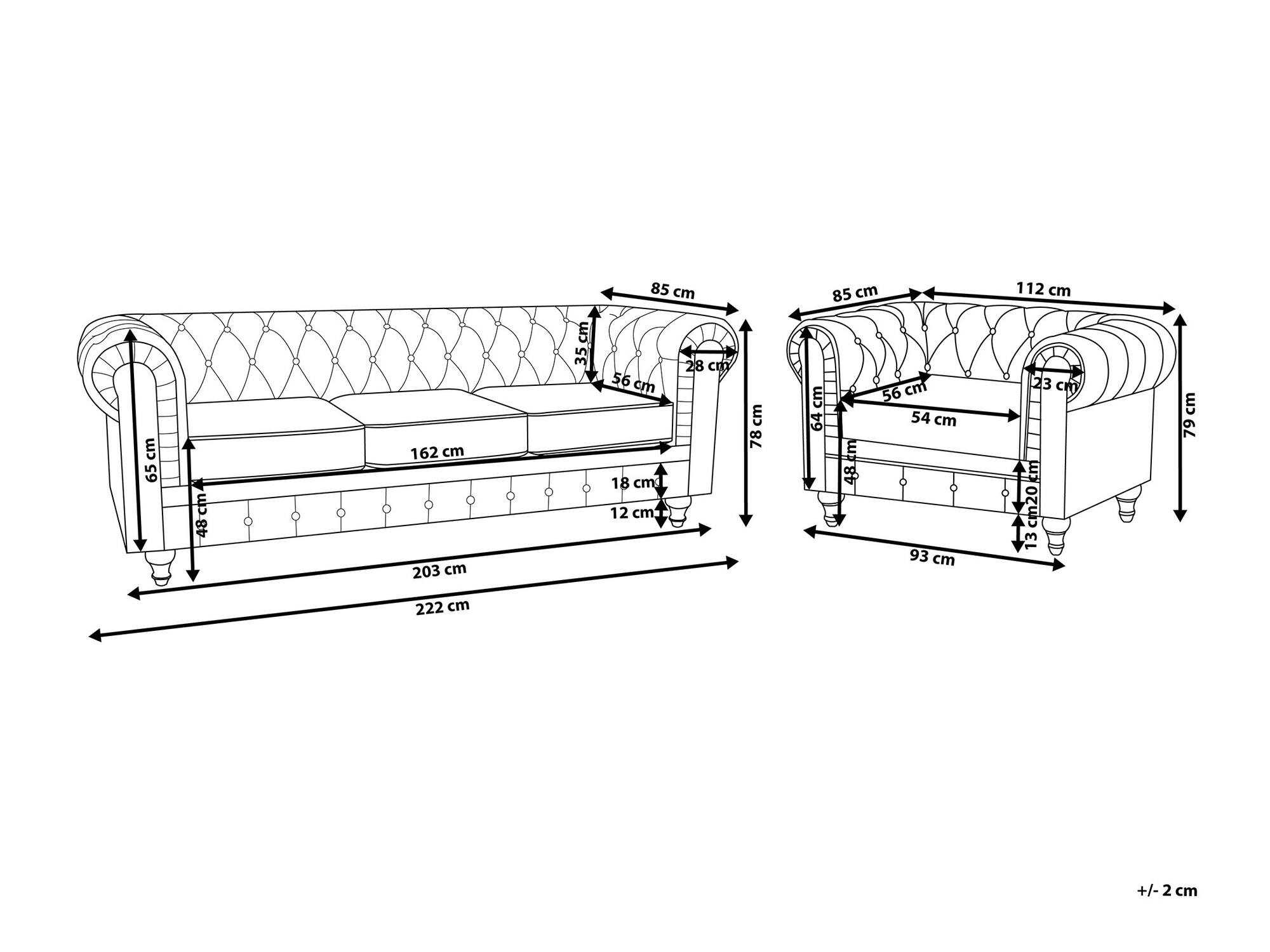Σετ ταπετσαρισμένων επίπλων Αγγλικού στυλ Cirdoro 111 (Γκρι)
