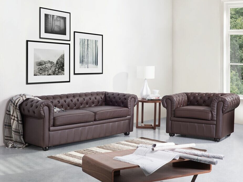 Σετ ταπετσαρισμένων επίπλων Αγγλικού στυλ Cirdoro 112 (Σκούρο καφέ)