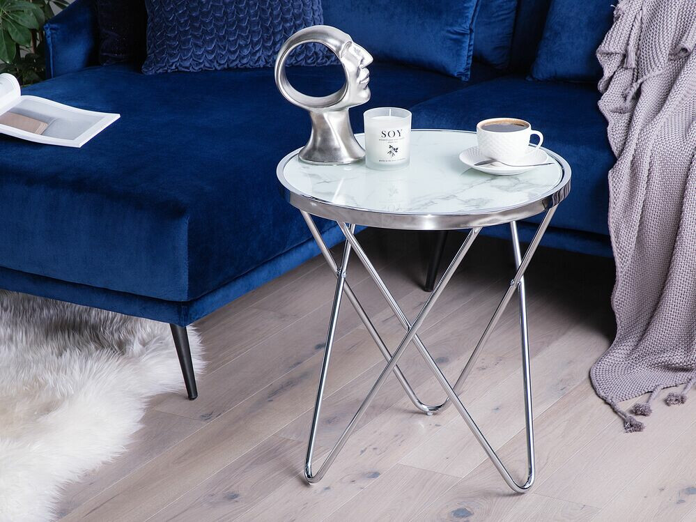 Βοηθητικό τραπεζάκι Berwyn 985 (Λευκό μάρμαρο + Ασημί)