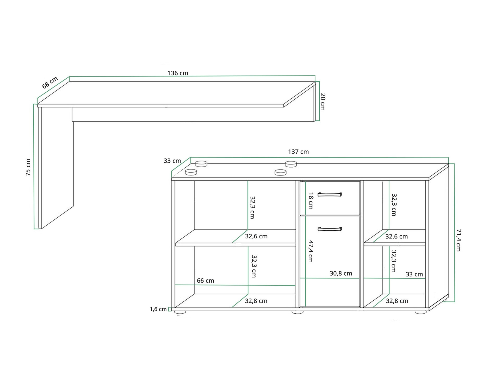 Γωνιακό γραφείο Gilroy 113 (Άσπρο + Γυαλιστερό λευκό)