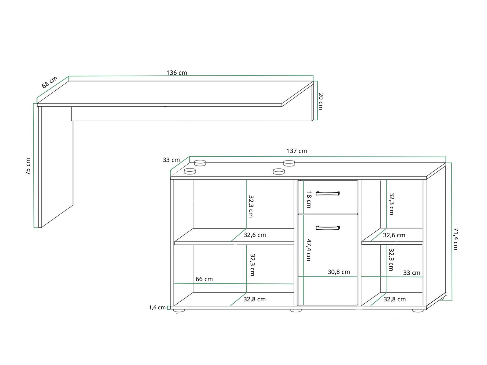 Γωνιακό γραφείο Gilroy 113 (Άσπρο + Γυαλιστερό λευκό)