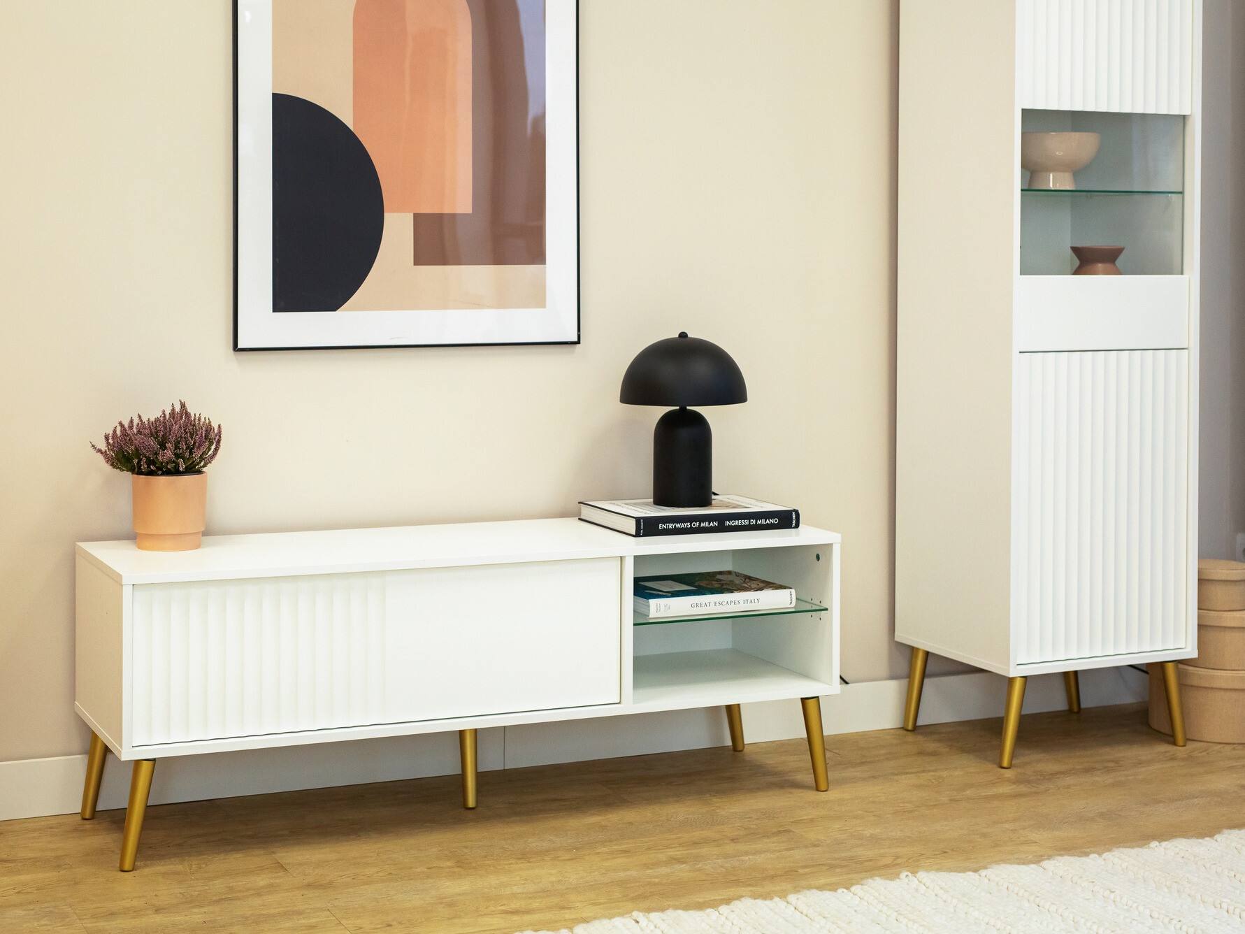 TV stand Cirferi 104 (White + Golden)