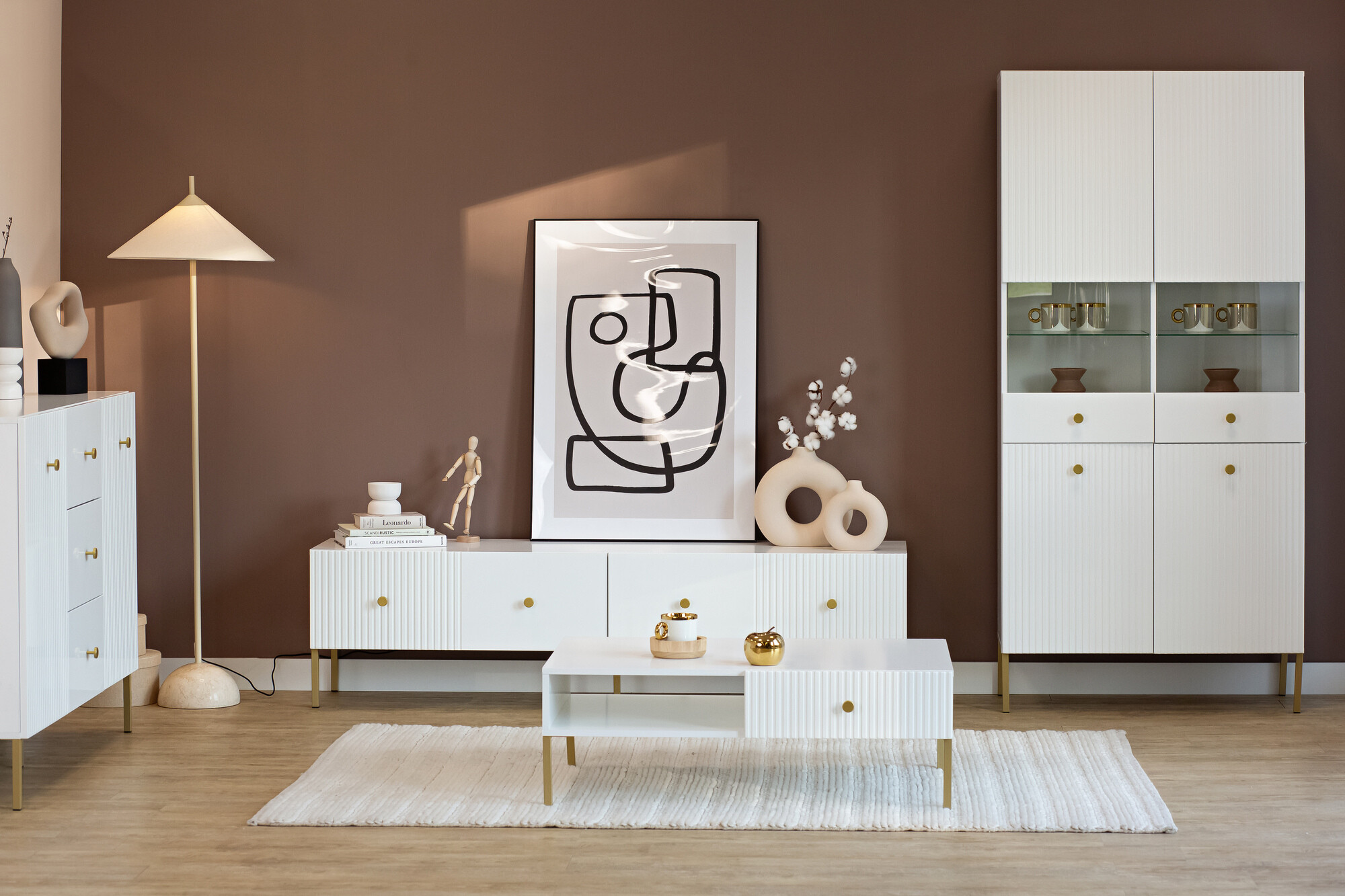 Έπιπλο τηλεόρασης Etliva 105 (Άσπρο + Χρυσό)