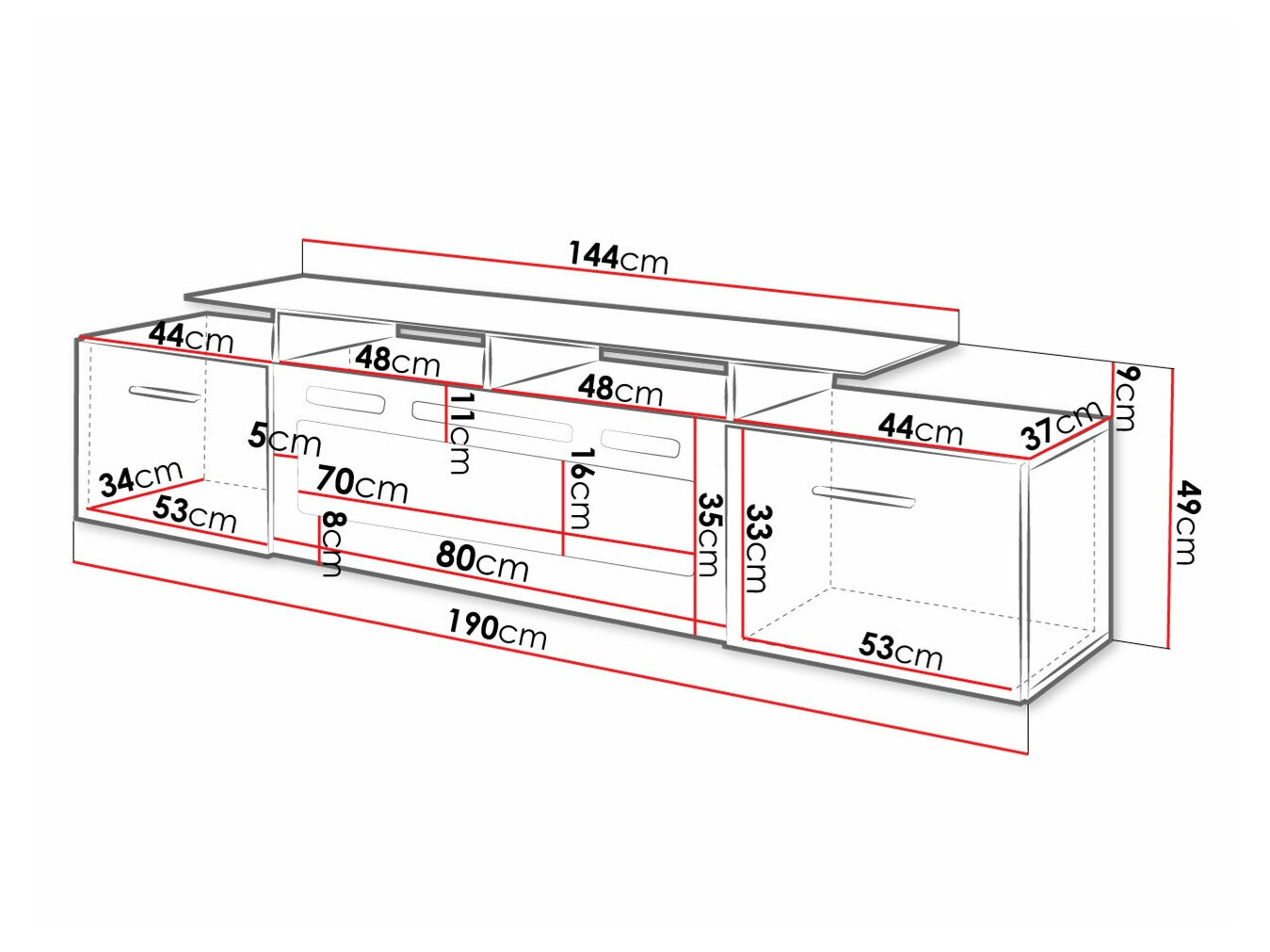 Έπιπλο τηλεόρασης Numerus (Μαύρο + Γυαλιστερό μαύρο)