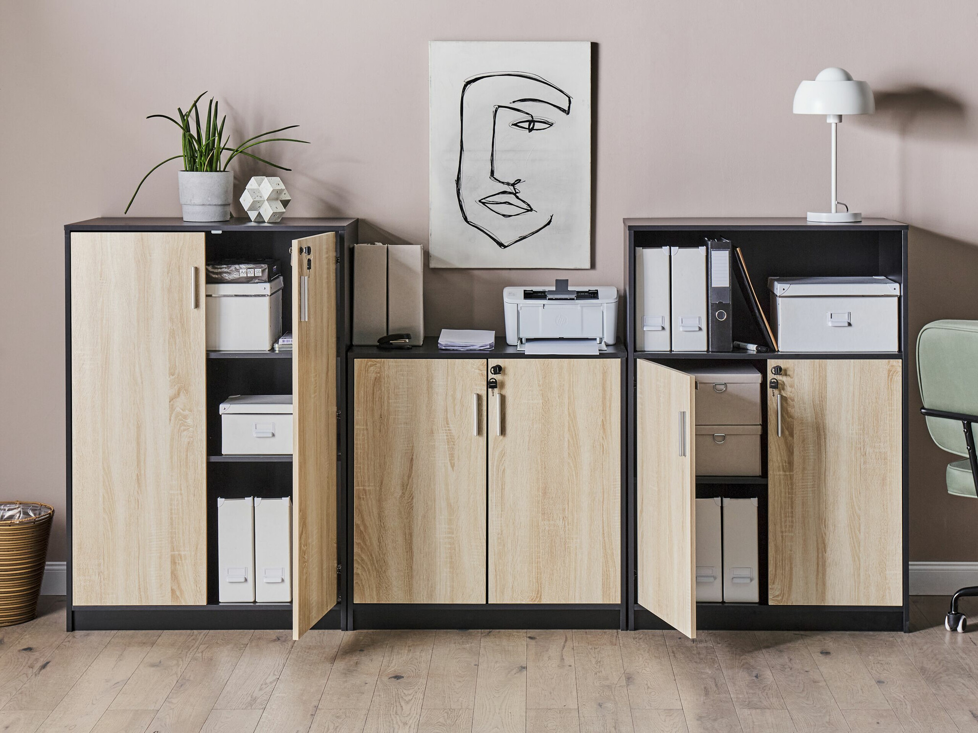 Μπουφέ Catferu 114 (Μαύρο + Ανοιχτό χρώμα ξύλου)