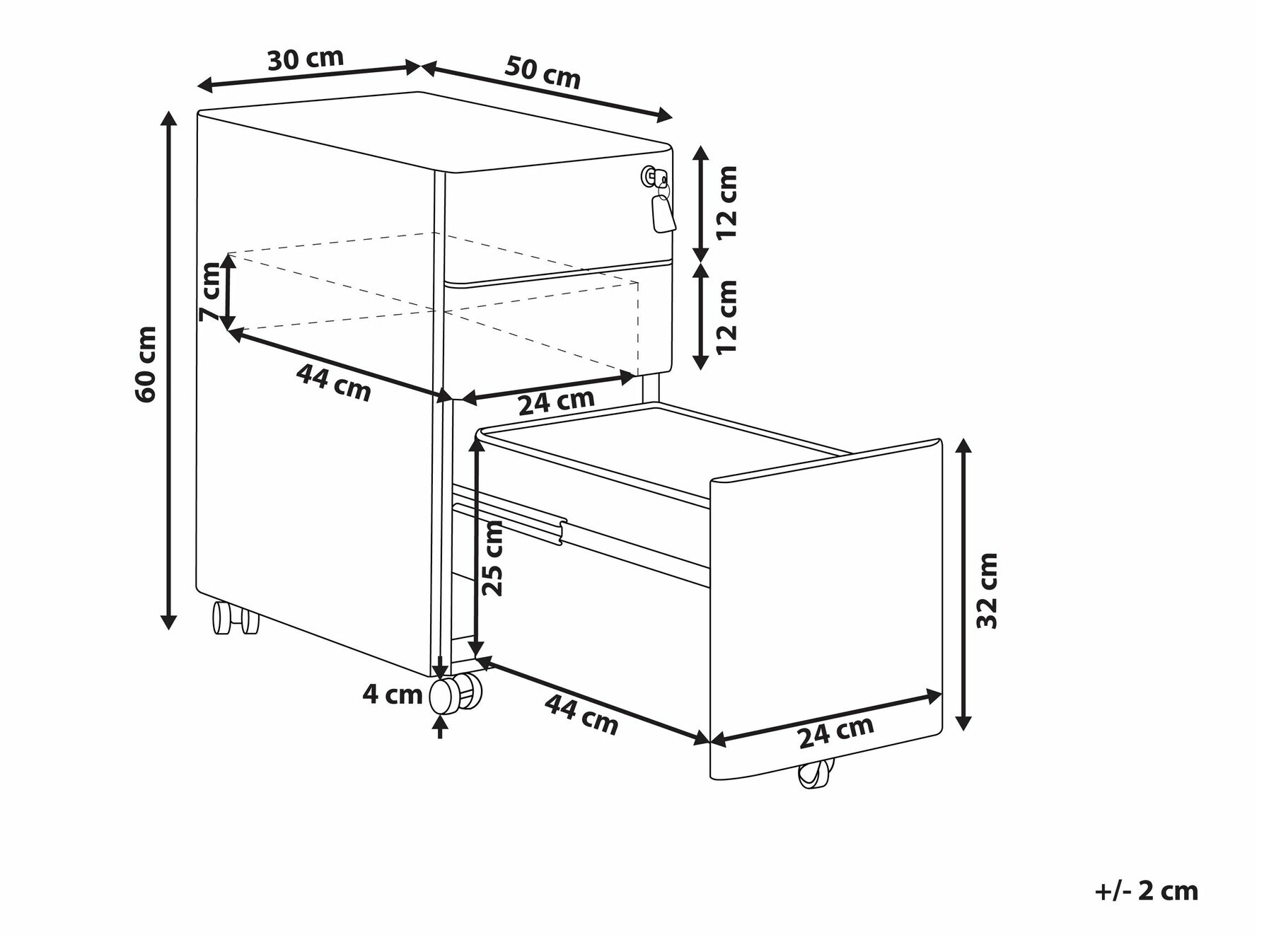 Under-desk pedestal Berwyn 1519 (Red)