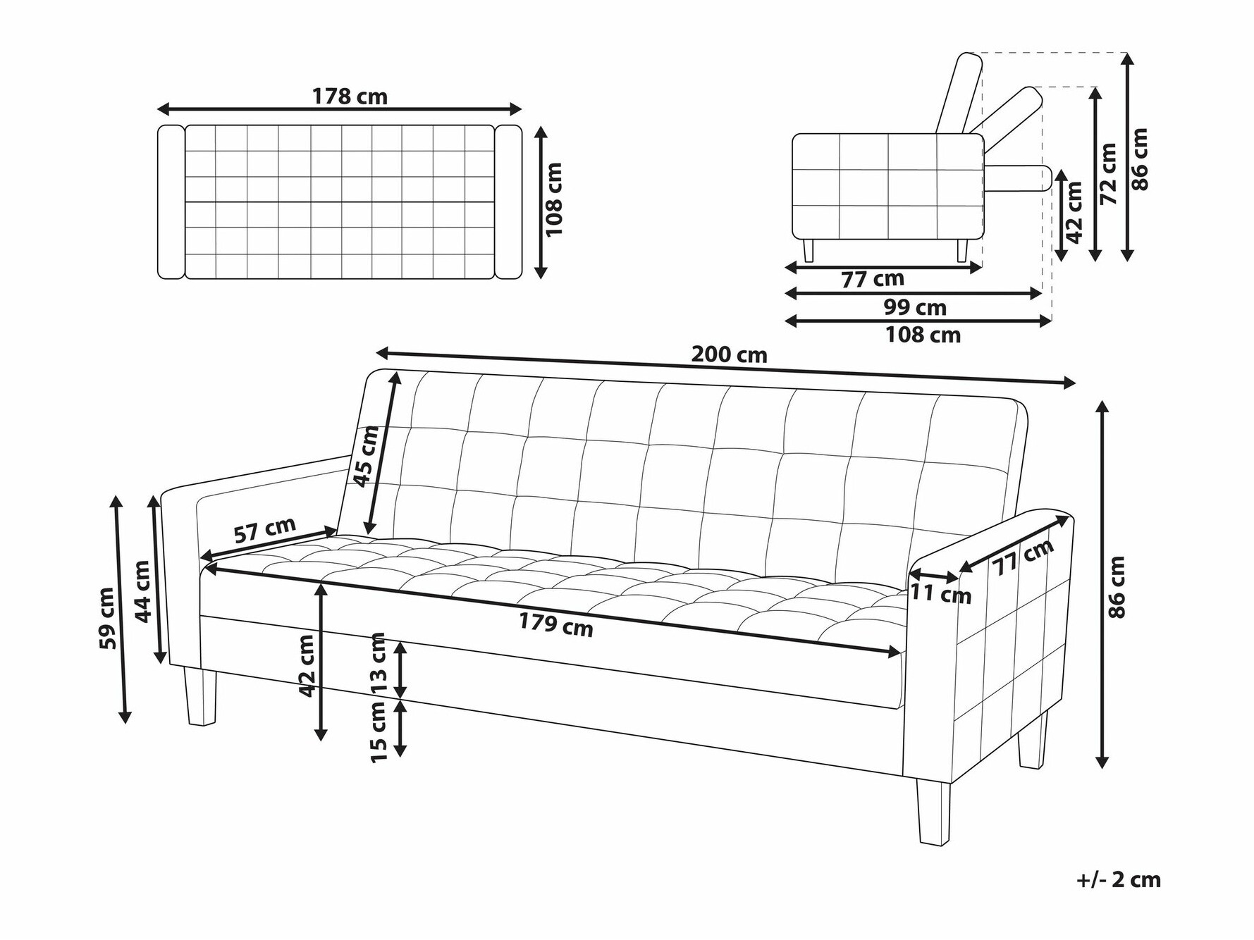 Sofa bed Berwyn 1591 (Dark grey)