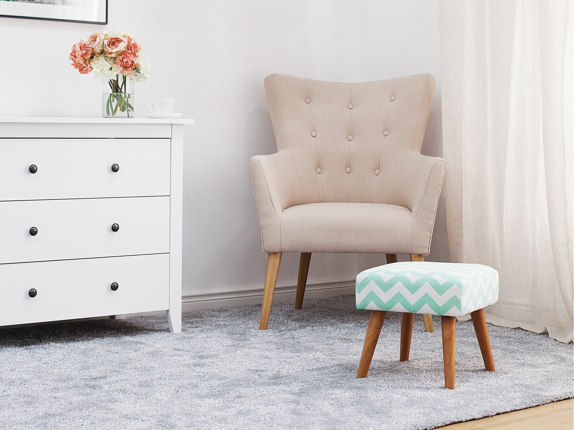 Ottoman Berwyn 1594 (White + Turquoise)