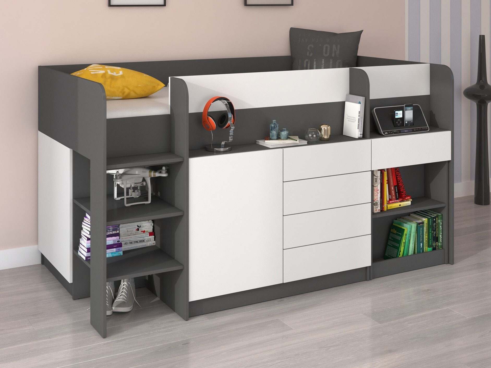 Loft bed Gilroy 116 (Graphite + White)