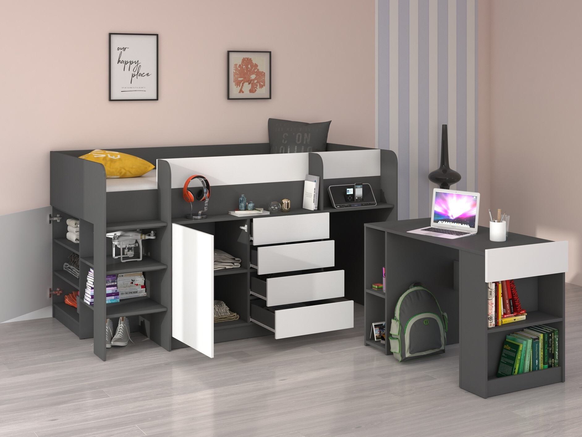Loft bed Gilroy 116 (Graphite + White)