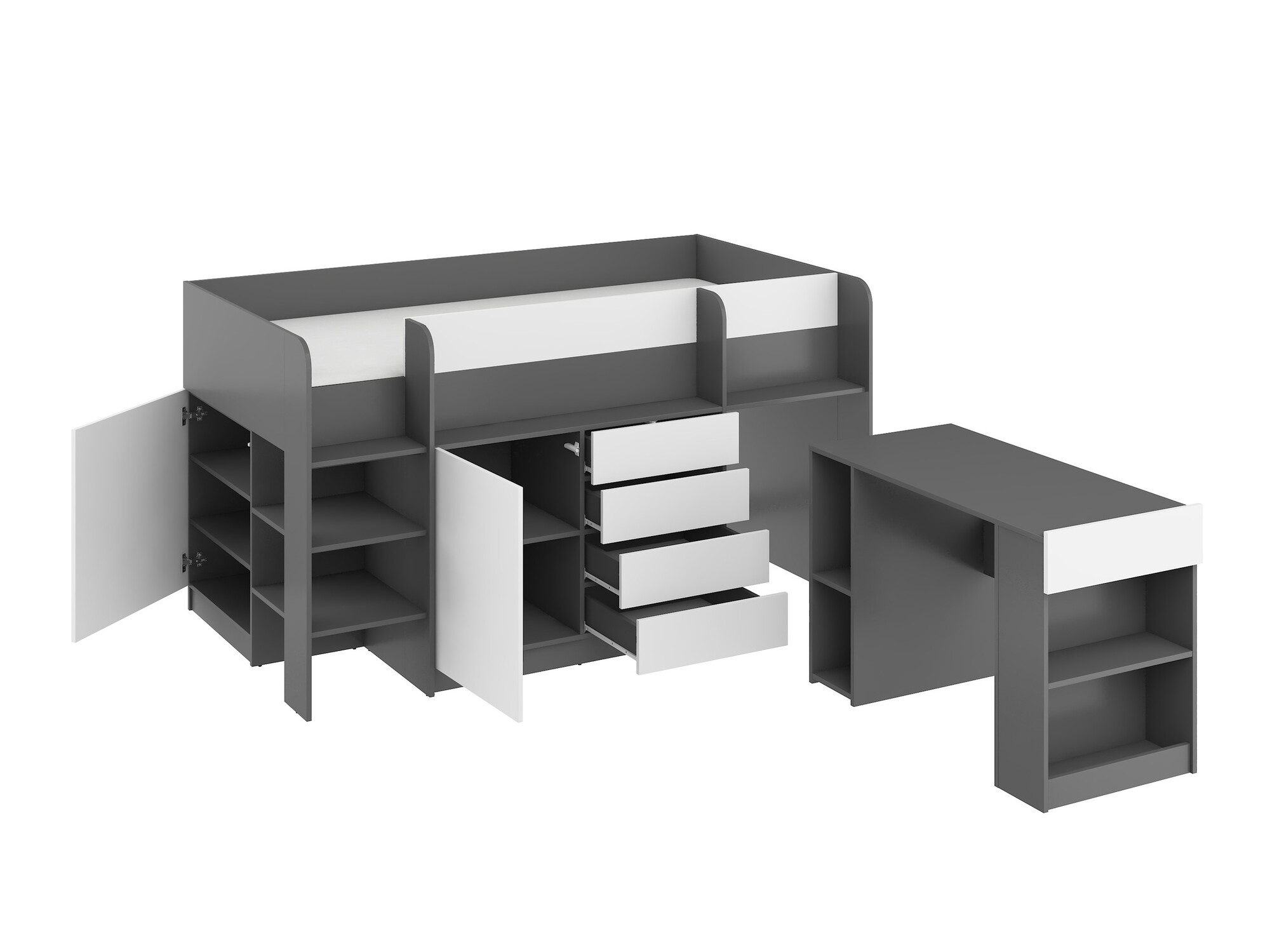 Loft bed Gilroy 116 (Graphite + White)