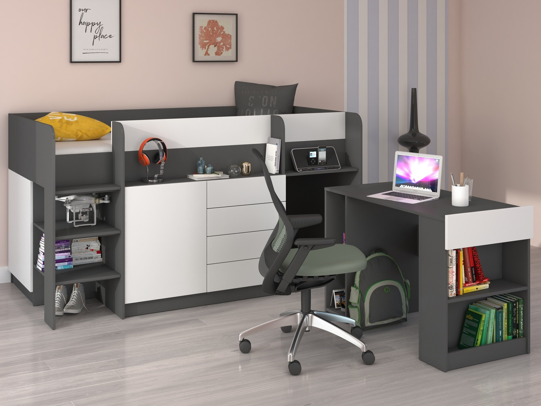 Loft bed Gilroy 116 (Graphite + White)