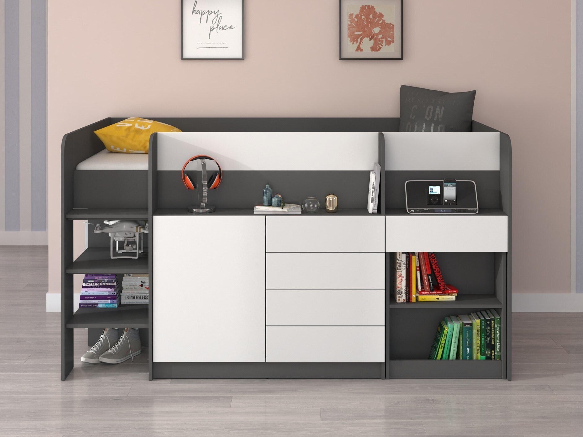 Loft bed Gilroy 116 (Graphite + White)