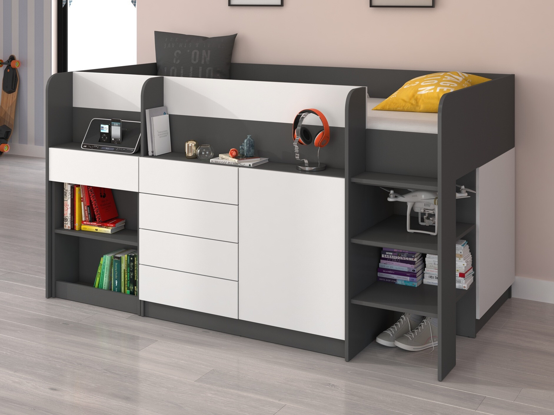 Loft bed Gilroy 116 (Graphite + White)