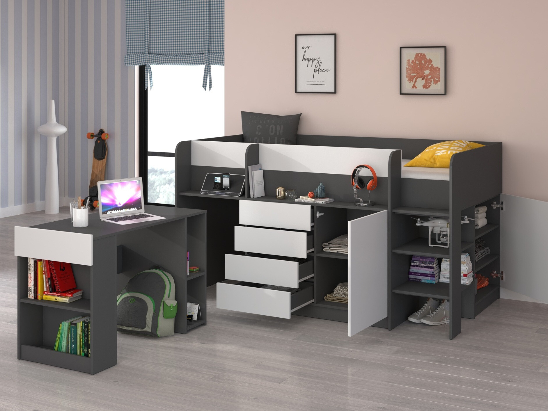 Loft bed Gilroy 116 (Graphite + White)