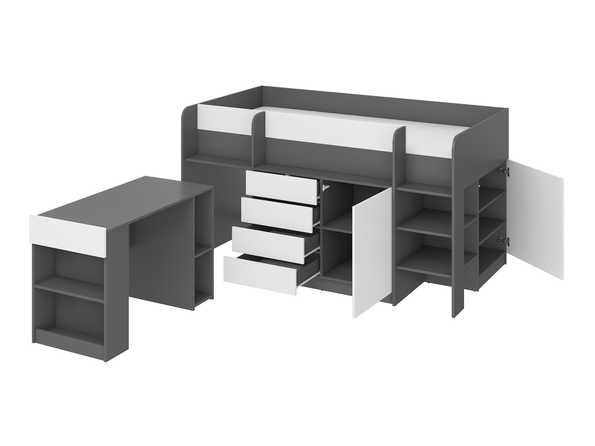 Loft bed Gilroy 116 (Graphite + White)