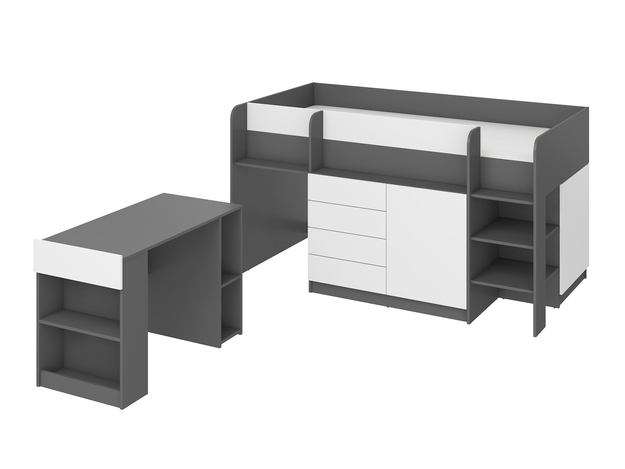 Loft bed Gilroy 116 (Graphite + White)