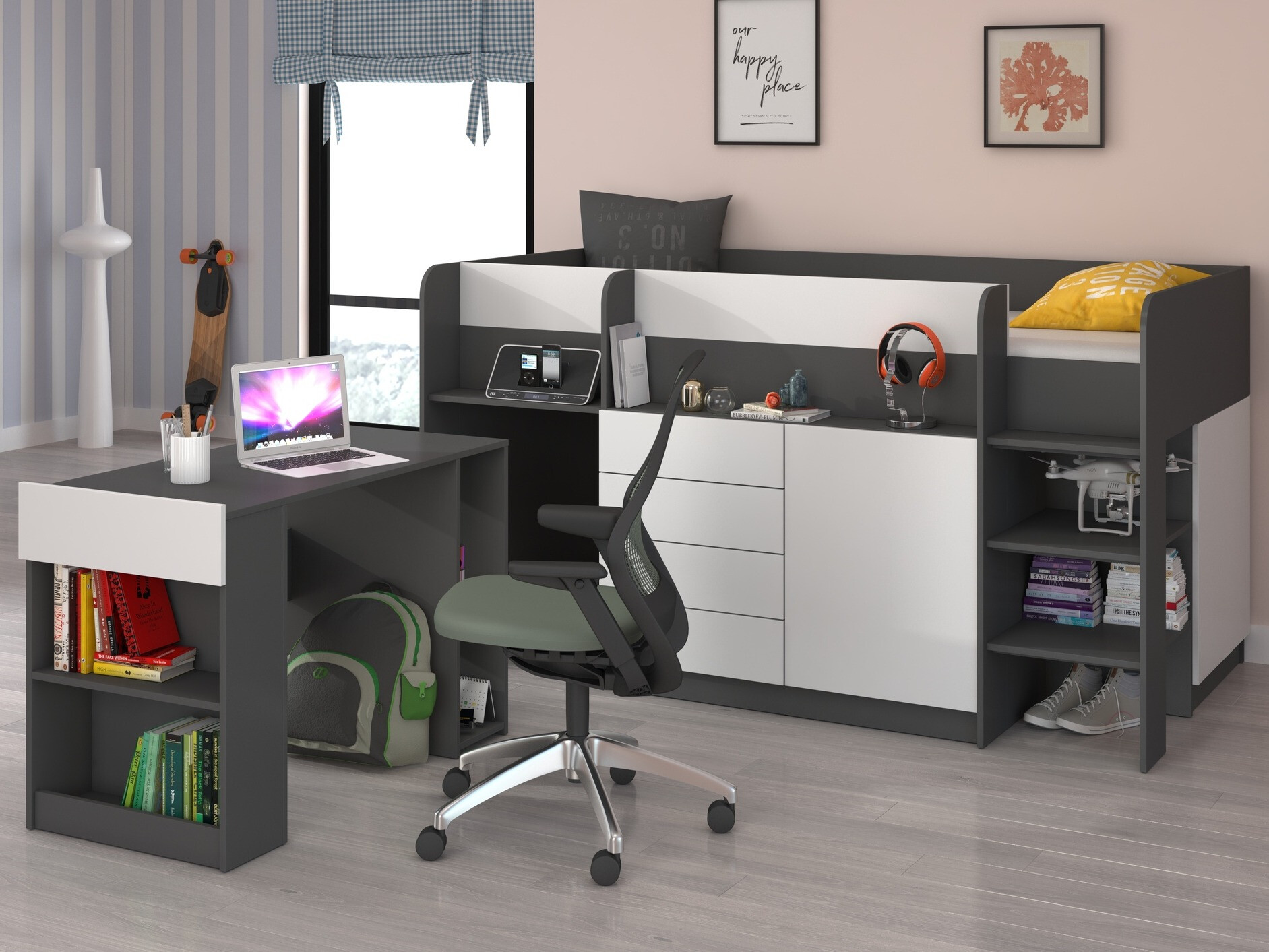 Loft bed Gilroy 116 (Graphite + White)