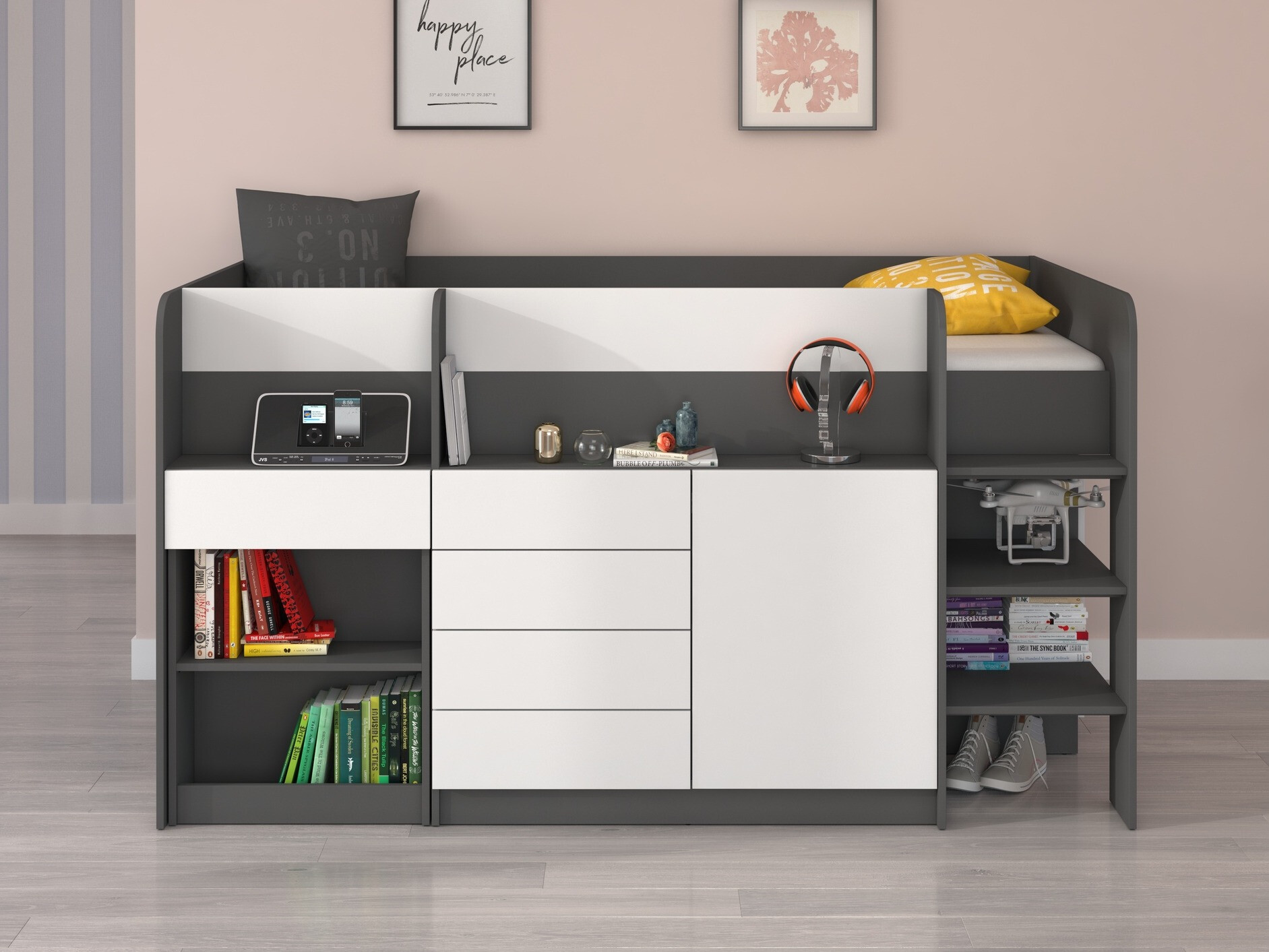 Loft bed Gilroy 116 (Graphite + White)