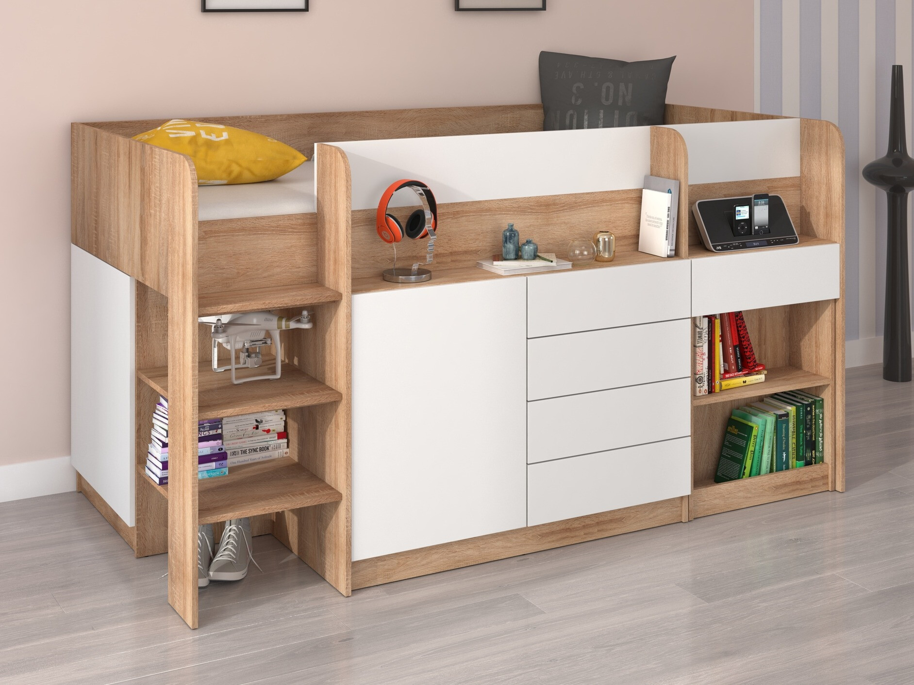 Loft bed Gilroy 116 (Sonoma oak + White)