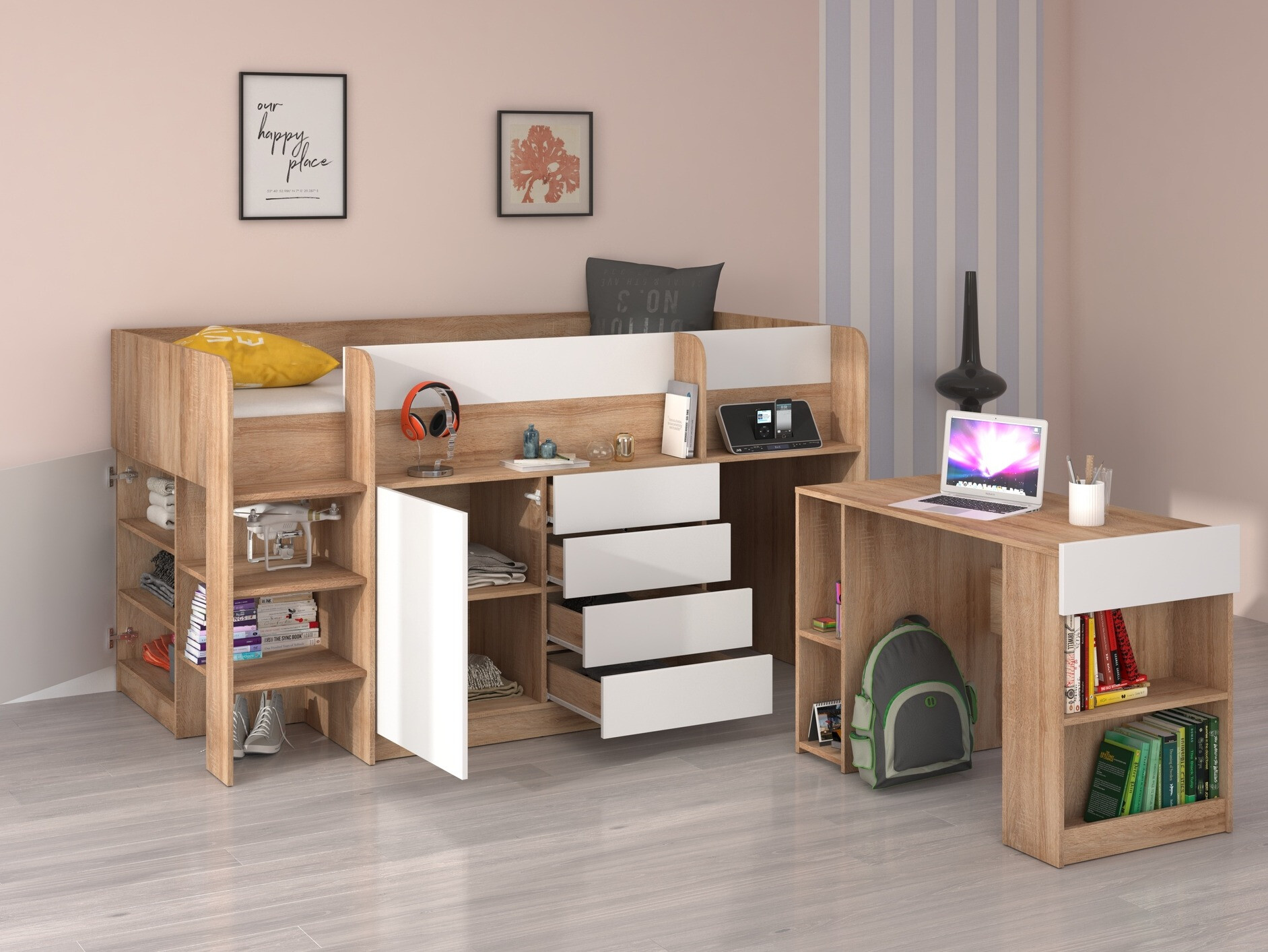 Loft bed Gilroy 116 (Sonoma oak + White)