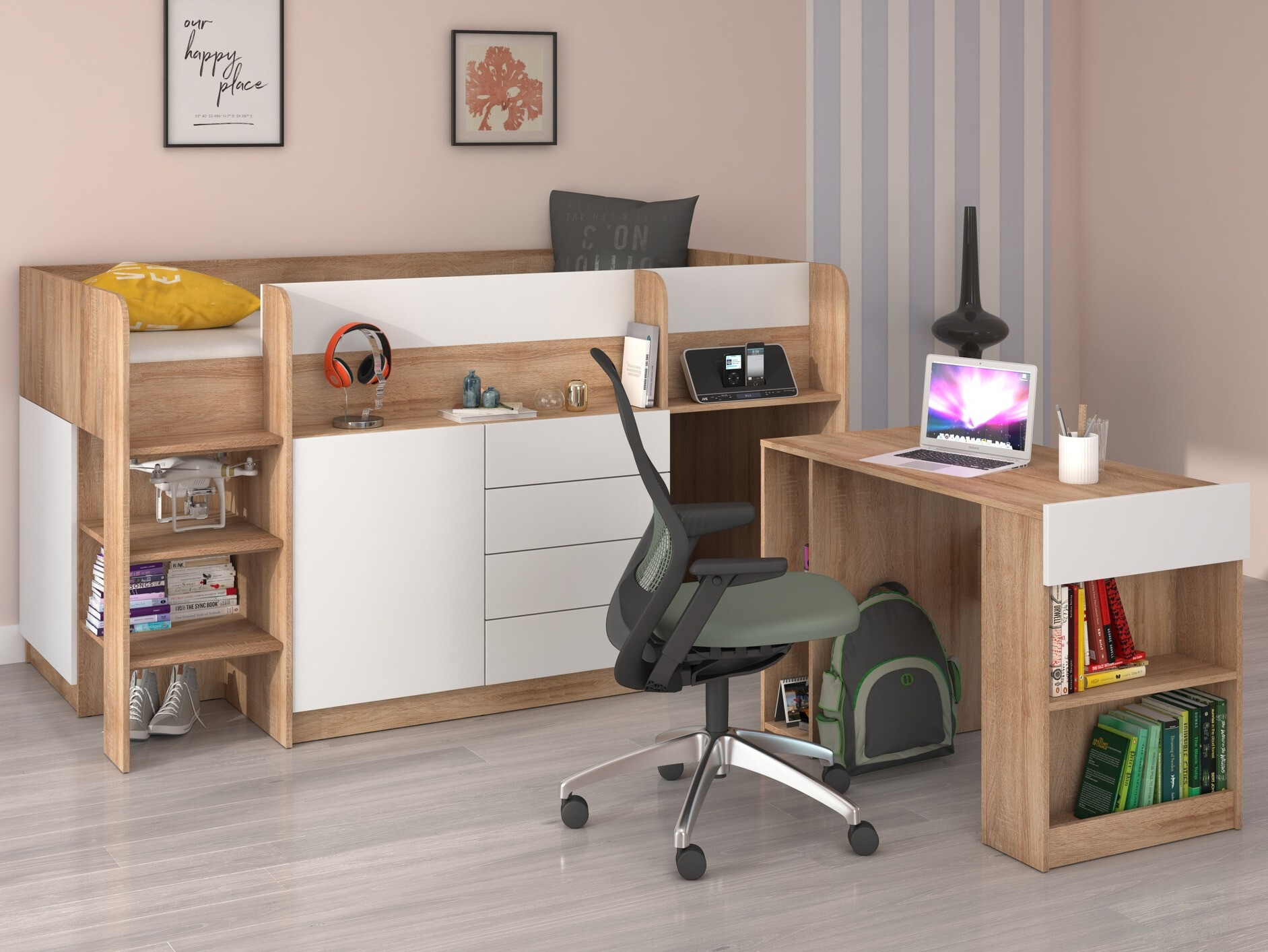 Loft bed Gilroy 116 (Sonoma oak + White)