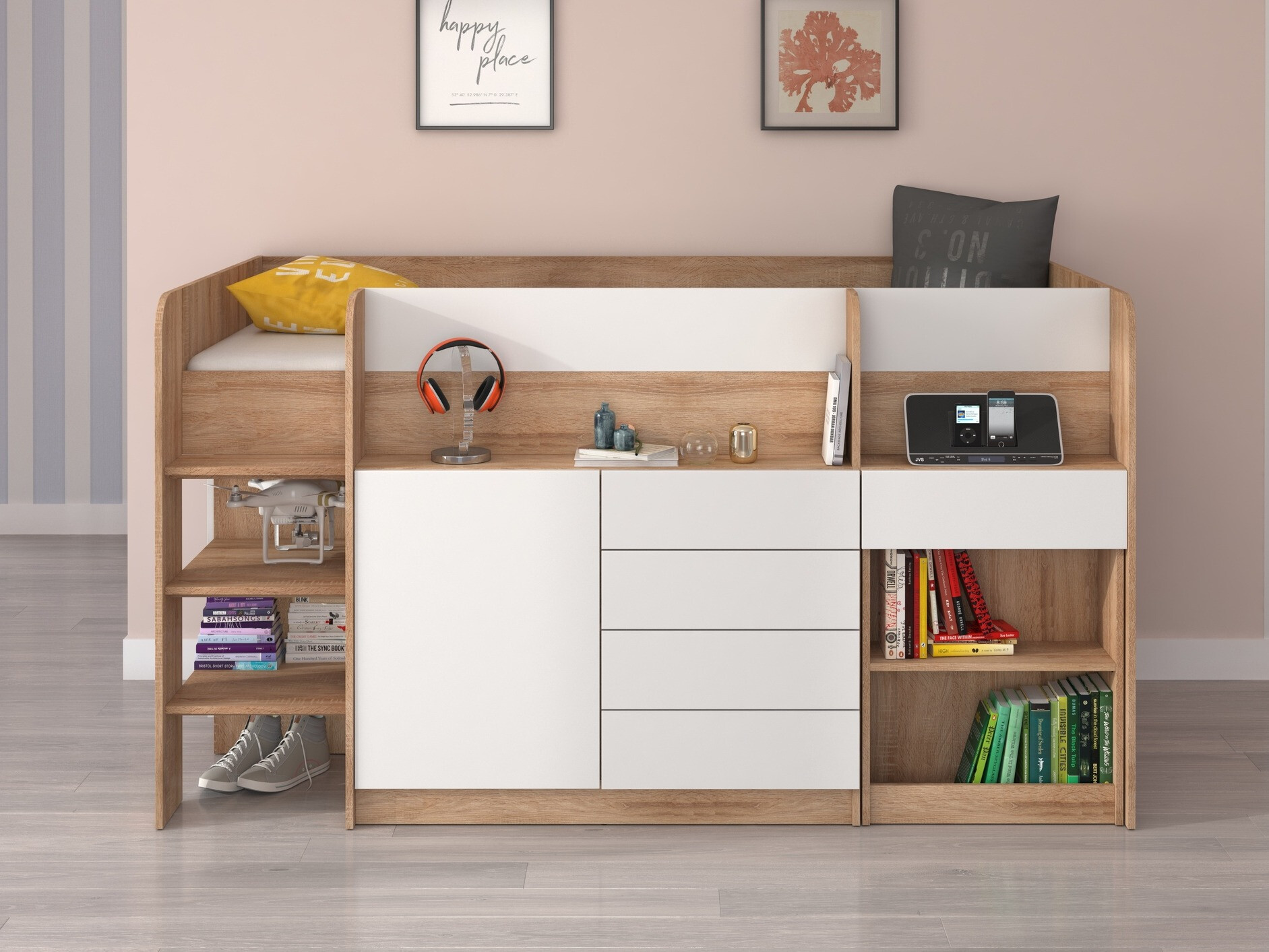 Loft bed Gilroy 116 (Sonoma oak + White)