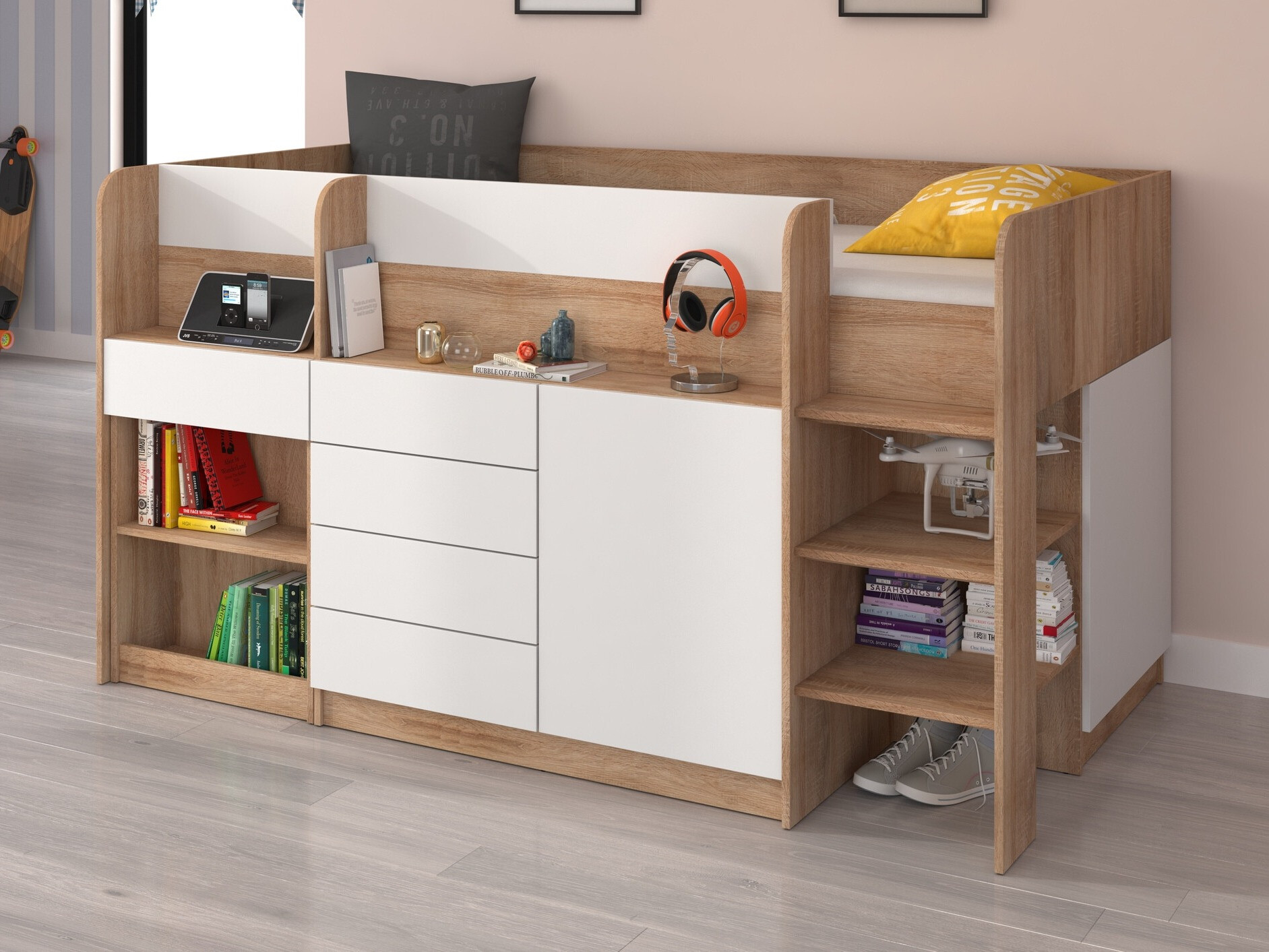 Loft bed Gilroy 116 (Sonoma oak + White)