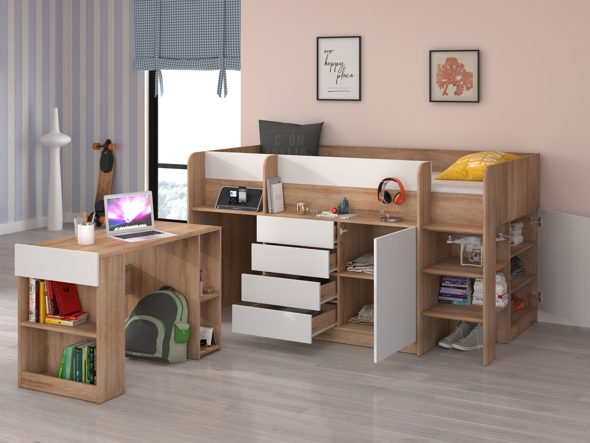 Loft bed Gilroy 116 (Sonoma oak + White)